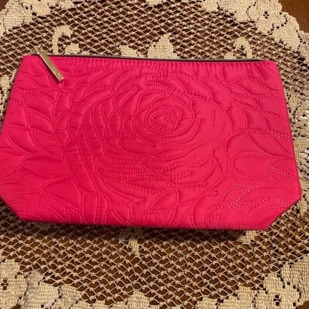 Lancôme Hot Pink Quilted Rose Cosmetic Pouch Makeup Bag NWOT